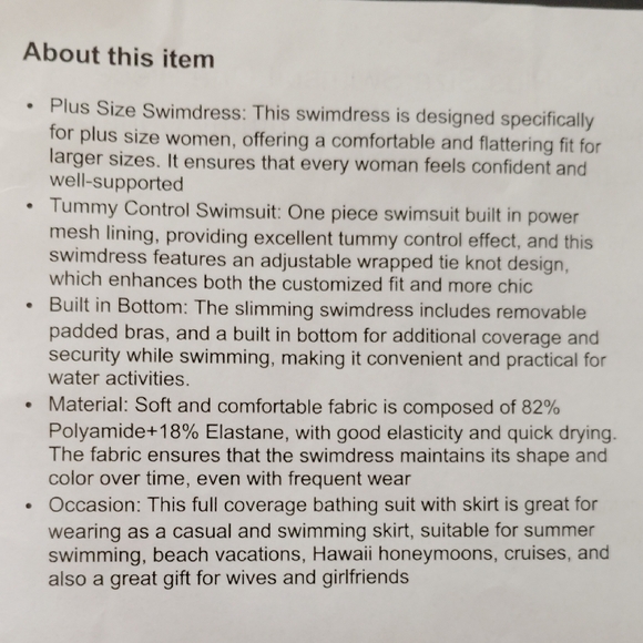 Aleumdr Plus Size Tummy Control Swimsuit, Swimdress - NWT - Picture 7 of 13